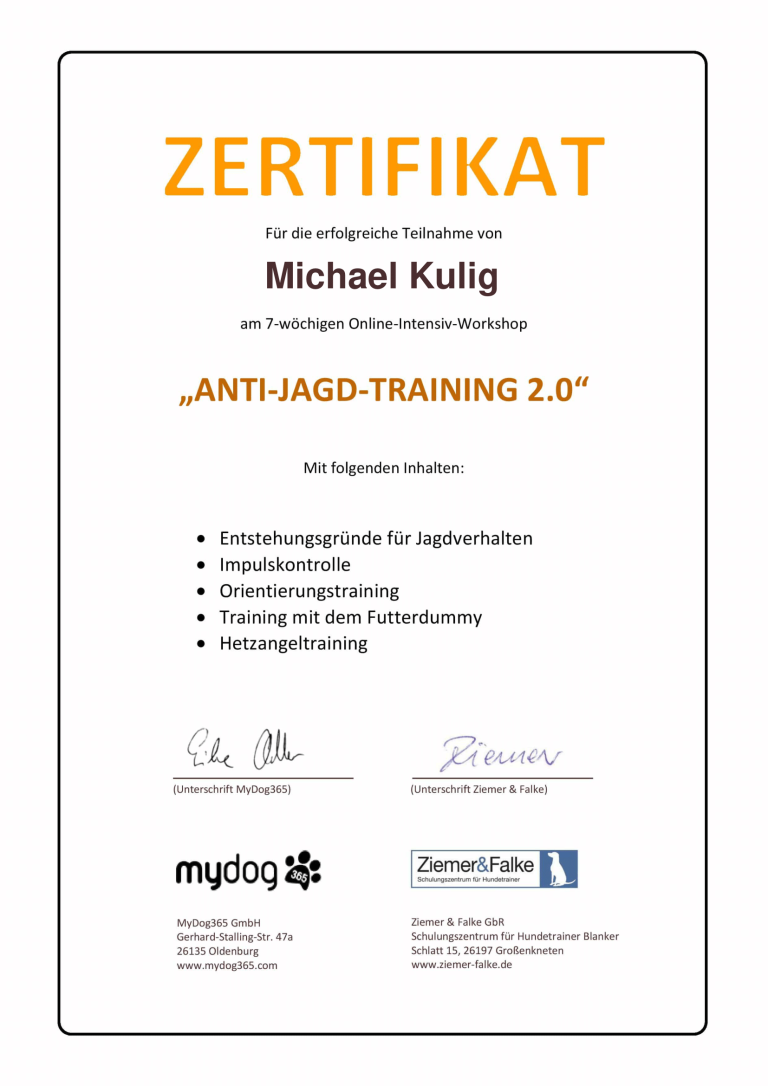 Zertifikat Anti Jagdt Training